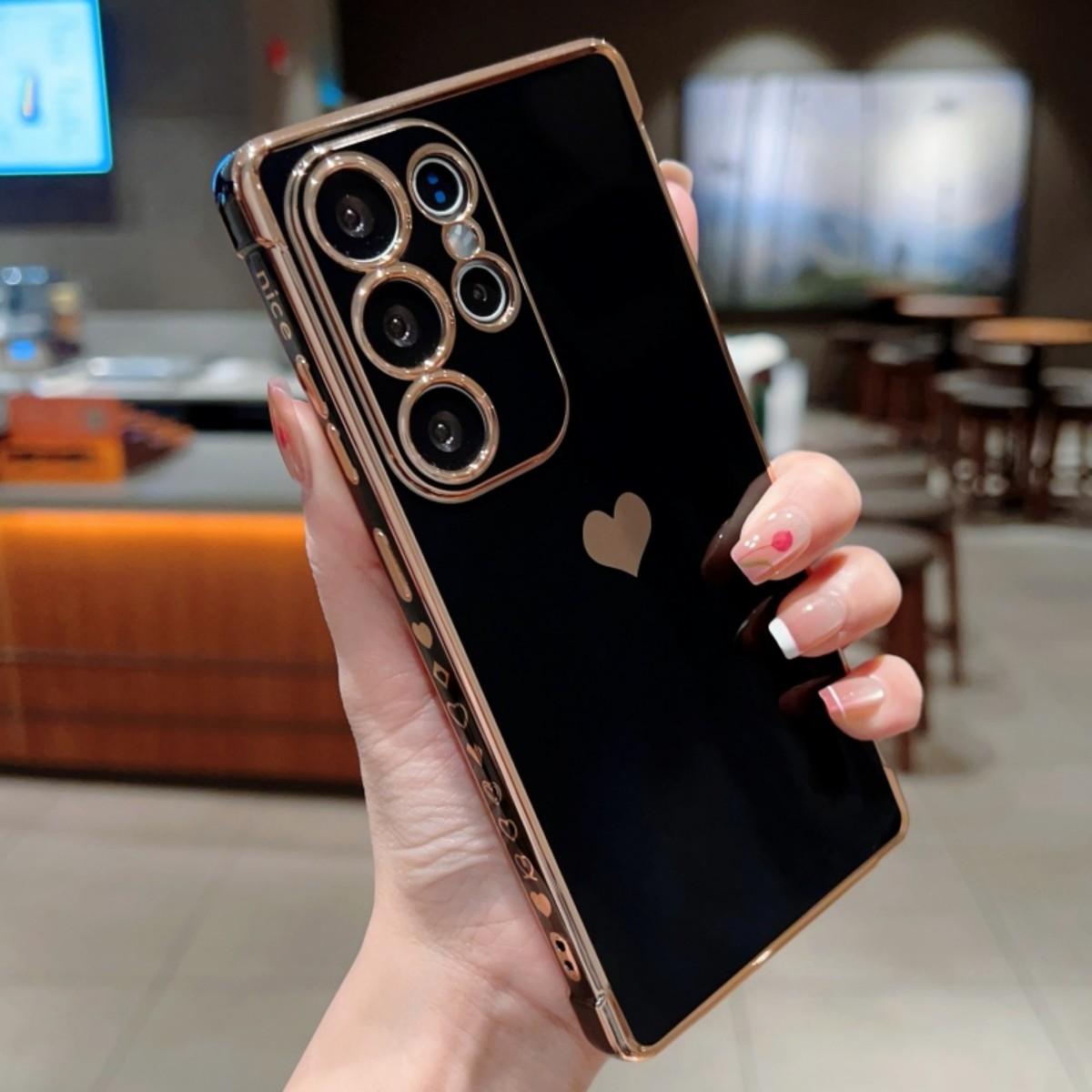 Electroplated Solid Heart Phone Case Cover for Samsung Galaxy S26 S25 S24 S23 S22 S20 Fe S21 Ultra S22 Plus, Multiple Colors Available