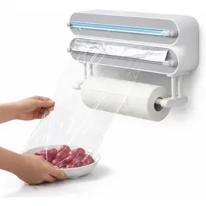 Wrap Dispenser with, Organizer for Wrap, Aluminum Foil & Paper Holder,, Fridge or Wall, Includes Wrap and Foil