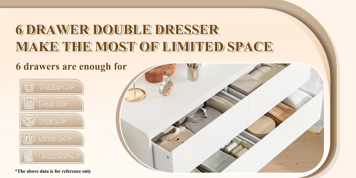 FOTOSOK White Dresser, 47.2" Tall White Dresser for Bedroom, Modern Wood Chest with Deep Drawers, Chest of Drawers for Living Room Nursery