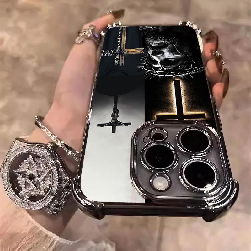 Jesus Clear Protective Four Comers Air Cushion Anti-drop CellPhone Case Clear BracketPhone Case for iPhone 16 15 14 13 12 Pro Max 15 14 Plus Four Corners Cases #IPYS8