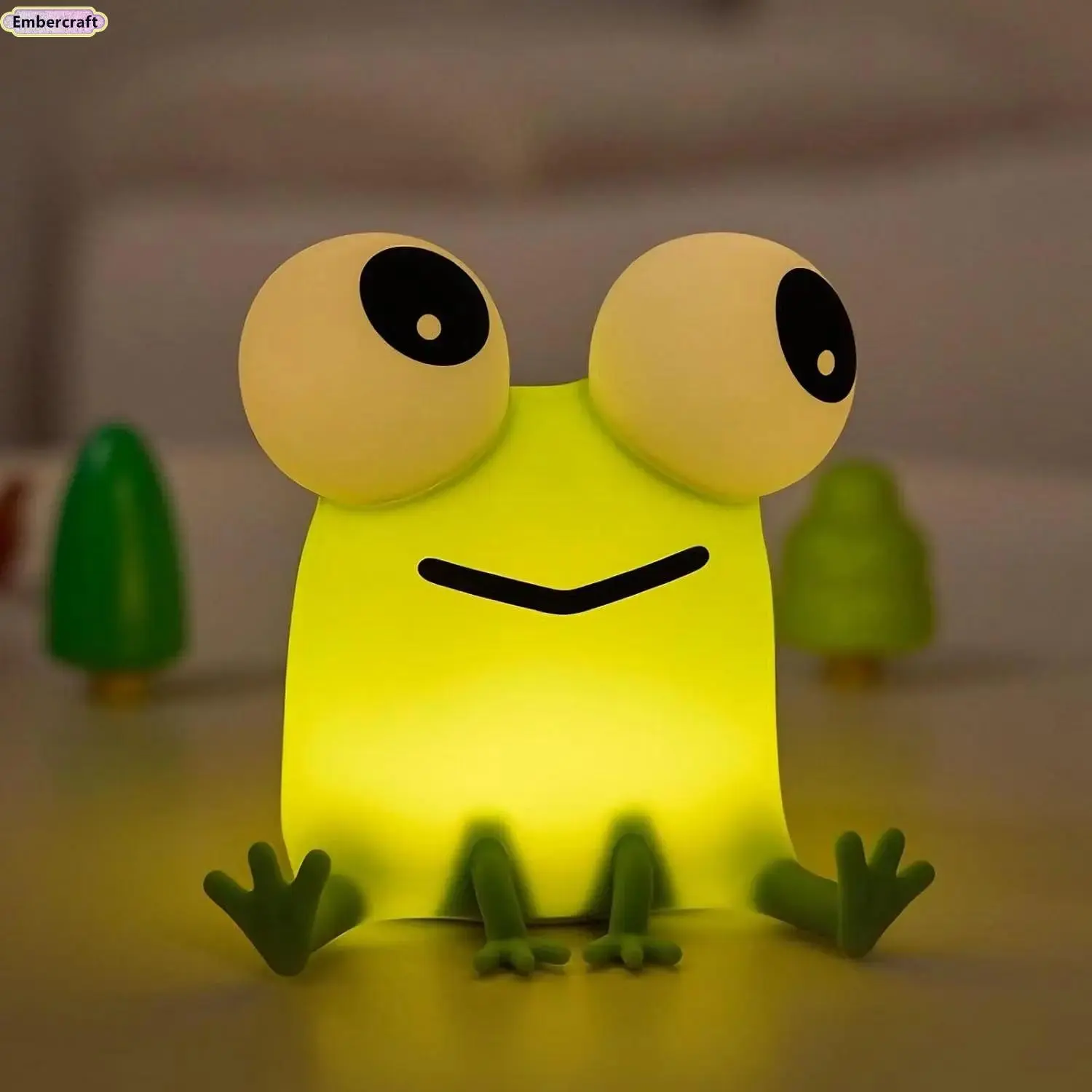 Cute Squishy Frog Face LED Night Lamp - Rechargeable 3-Level Dimmable Silicone, USB Powered Lamp, Ambient Bedroom Lights, Nightstand Decor, Cottagecore Girl Room Cute Room Stuff Accessory, Ambient Night Lights, Nightstand Led Lights