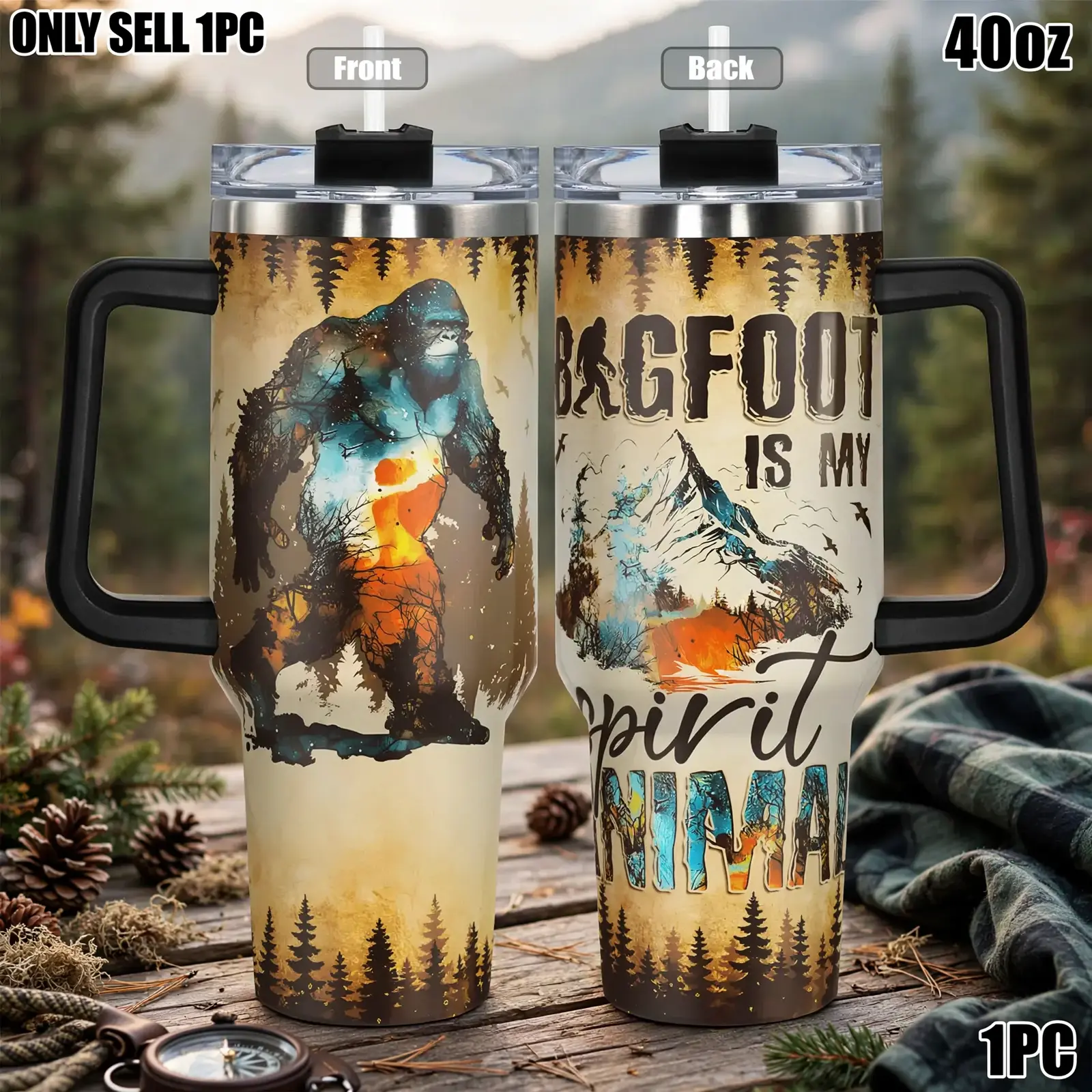 40oz Tumbler, Thermo Tumbler, Stainless Steel Tumbler, Bigfoot Is My Spirit Animal Funny Print, Durable, Gift For Any Occasion, Birthdays, Holidays For Family, Friends, Coworkers, Portable, Funny Dad Tumbler