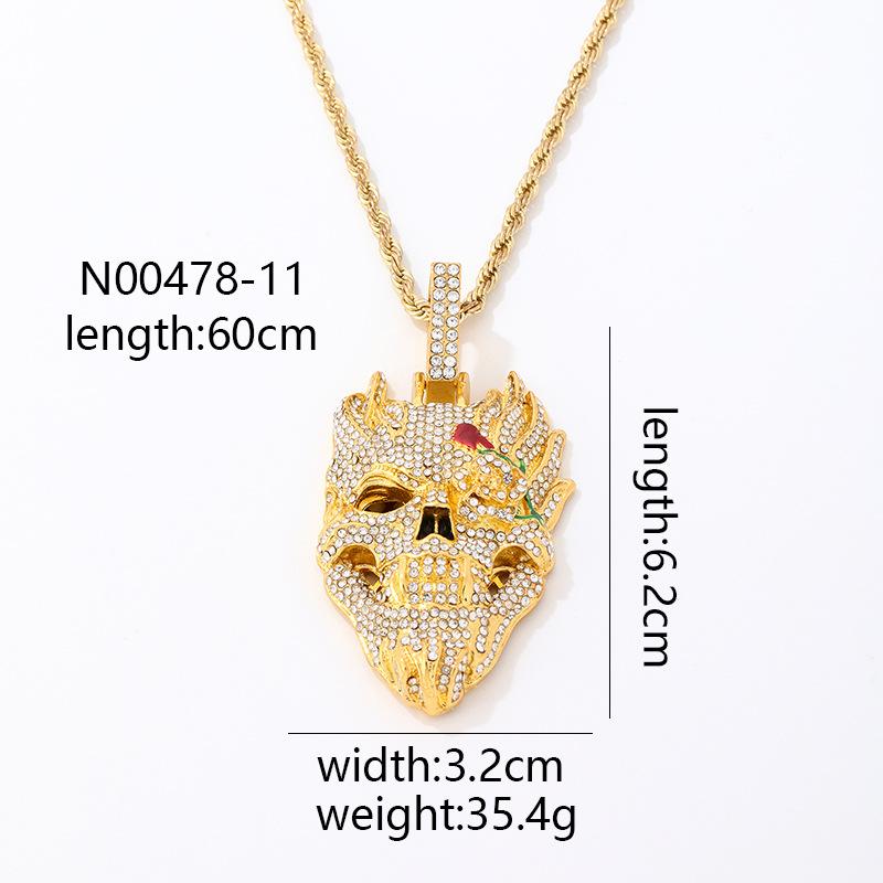 Halloween Skull Hip Hop Necklace Exaggerated Diamond Pendant Cuban Chain Trendy Personalized Accessory for Men Women Gothic Jewelry Gift