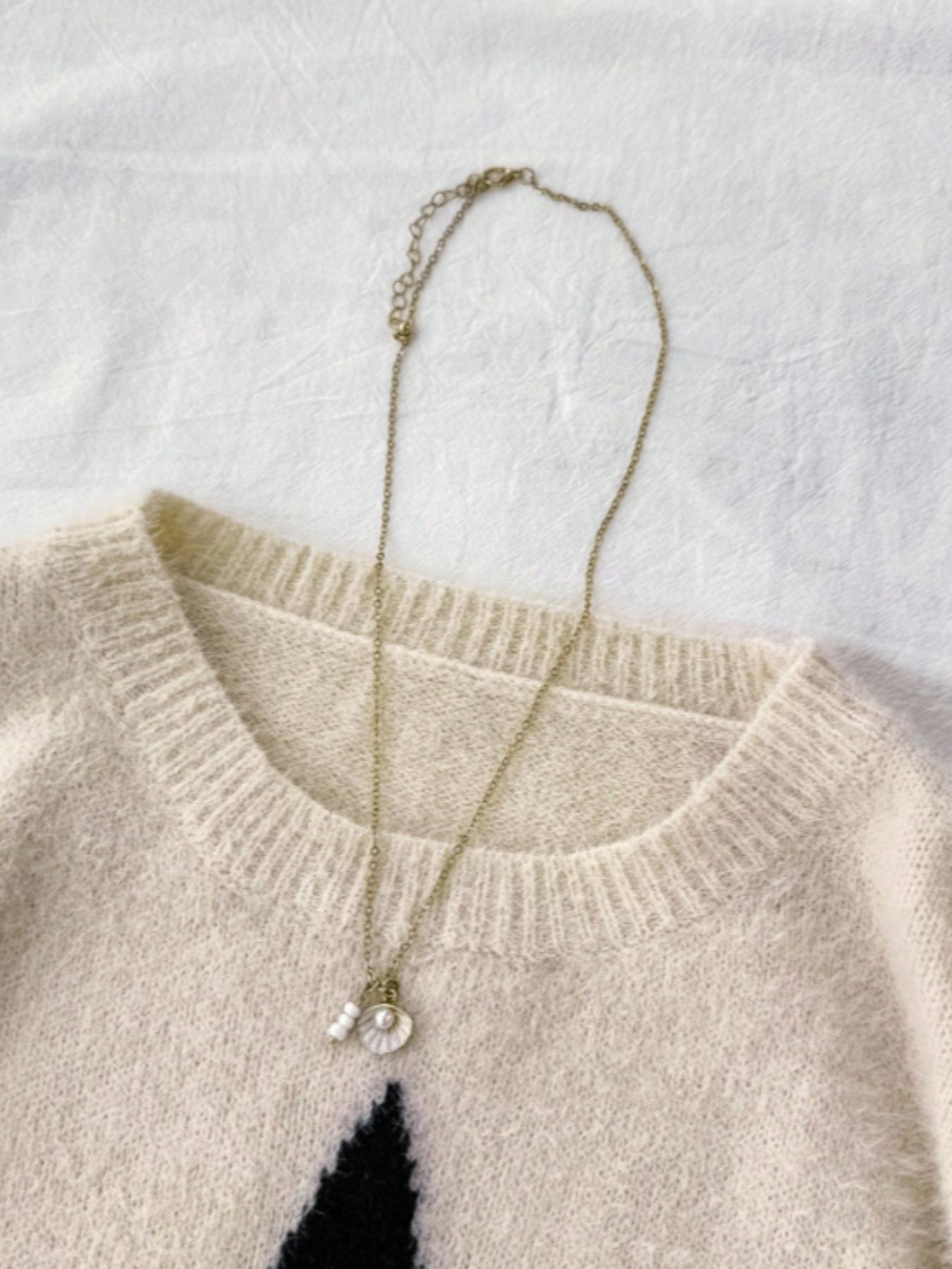 Women's Star Pattern Knit Pullover Long Sleeve, Soft Puffy Round Neck Sweater, Casual Fitted Fall/winter Clothing, Comfortable and Stylish