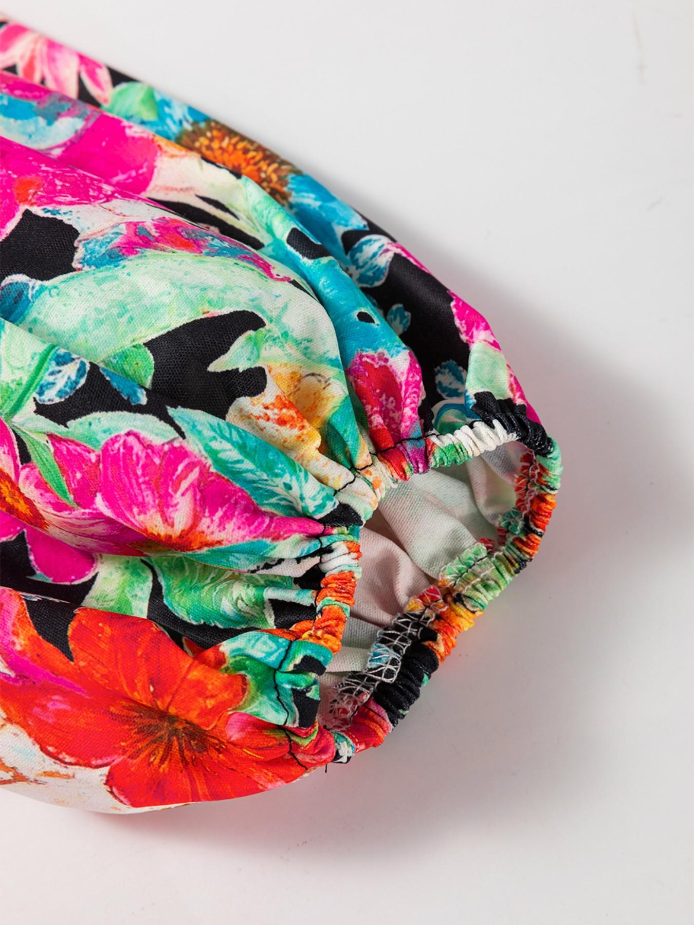 Elegant Spring & Fall Long Sleeve Floral Print Bubble Hem V-Neck Shirt, Loose-Fitting Multicolor Boho Blouse for Women