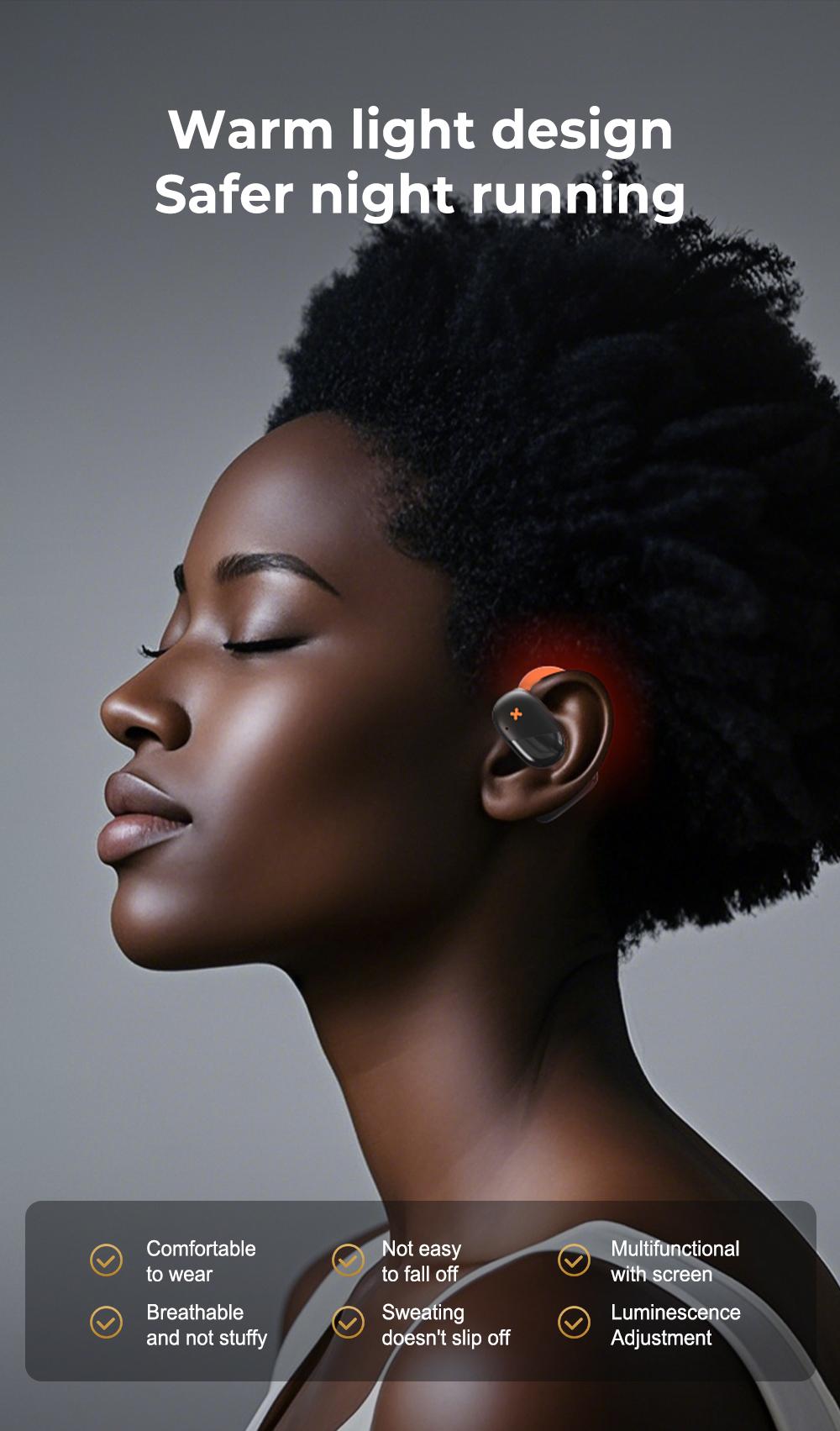 ERAZER XF33 OWS Wireless Bluetooth 5.4 Earphones Luminous Headphones HIFI Sound Quality Music Full Color Display Touch Screen Gaming Headsets Built-in Mic Earbuds Compatible with Phone Computer