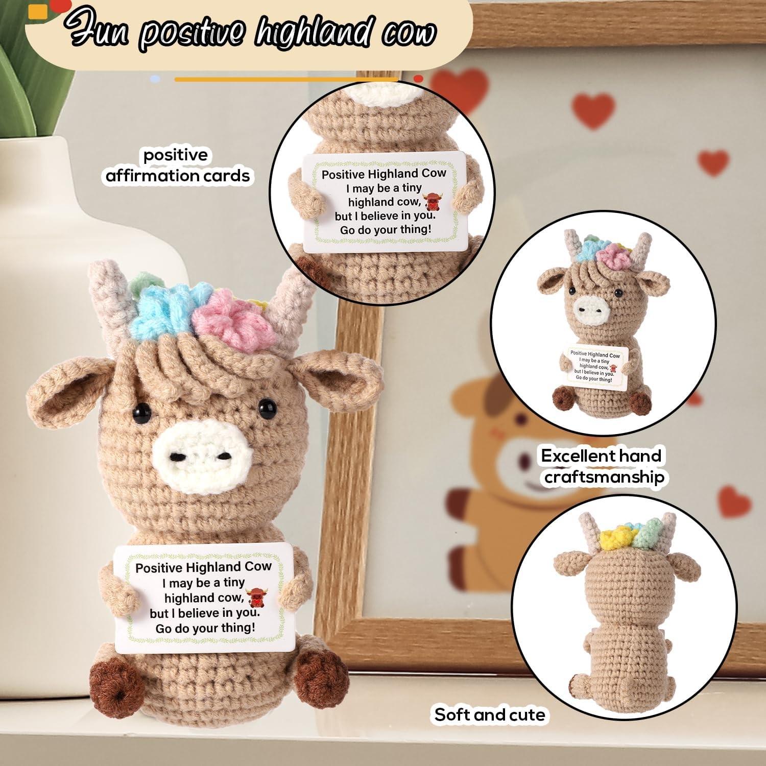 Cute Highland Cow Crochet Plush Doll, Inspirational Gift for Girls & Women, Perfect for Desk Decoration, Adorable Stuffed Animal Toy