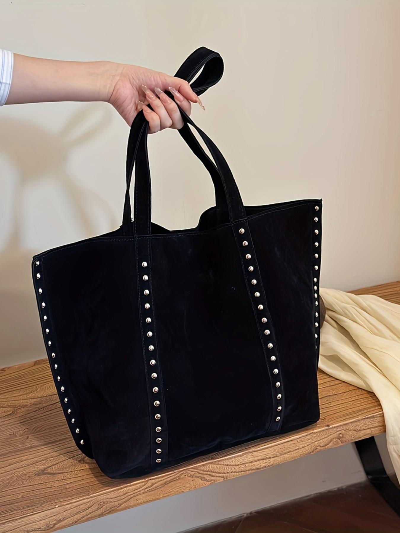 Autumn Winter New Casual Vintage Rivet Shoulder Bag, Large Capacity Women's Tote, Colors, Multifunctional Handbag