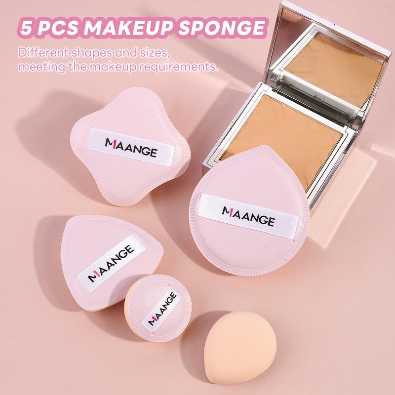 MAANGE Makeup Brush Set with 2pcs Foundation Brush + 5pcs Powder Puffs + Foundation Color Palette for Cream, Liquid, Mineral Foundations & BB/CC Creams, Essential Beauty Tools for Flawless Application, Makeup Accessories Gifts for Friends