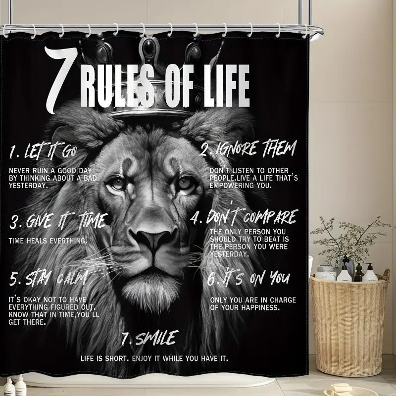 1/4-piece retro-style shower curtain set with quotes from the African American classic Animal Kingdom, including a non-slip mat, U-shaped rug, and toilet seat cover, bathroom décor, Bathroom Accessory, Bathroom Decor And Accessories, comes with 12/24 hook