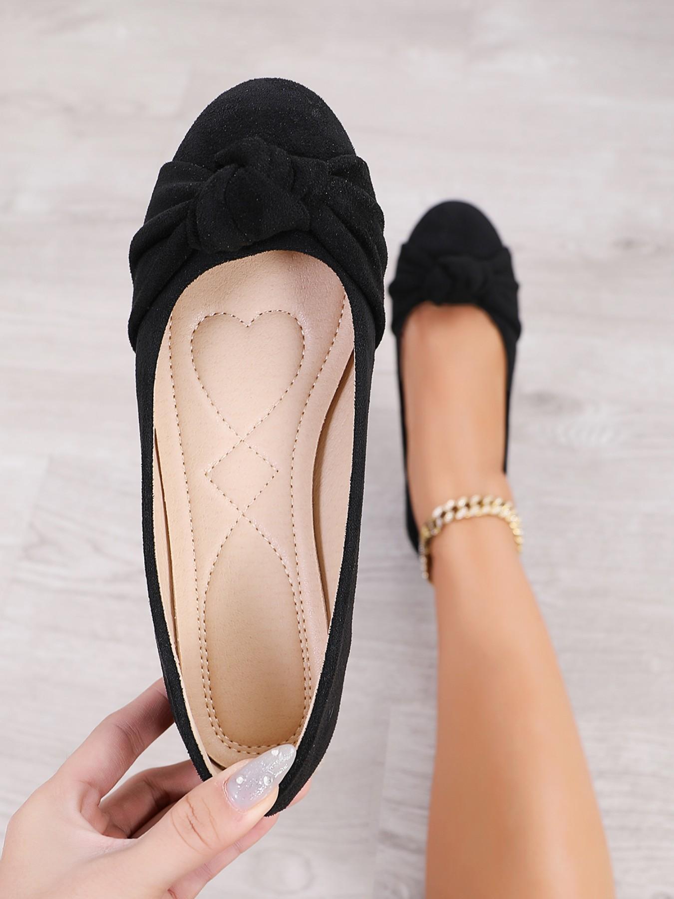 Soft Sole Comfortable Shoes, Perfect for Commuting, Wide Fit Friendly, French Style Irregular Knot Design, Butterfly Pattern, All Seasons Casual Wear