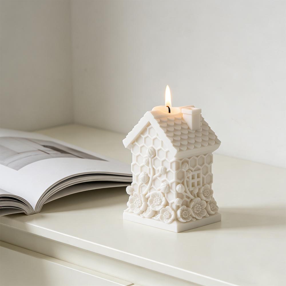Honeycomb Small House Embossed Flower Candle Mold DIY Honeycomb Hut Shape Multifunctional Aromatherapy Plaster Epoxy Soap Mold Easy To Release Creative Handmade Ornaments