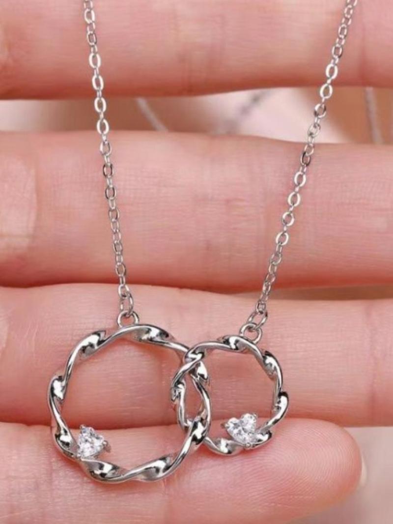 Double Ring Pendant Necklace with Gift Box and Card,Big Sister & Little Sister Necklace Gift, Birthday Christmas Gifts, Friendship Jewelry