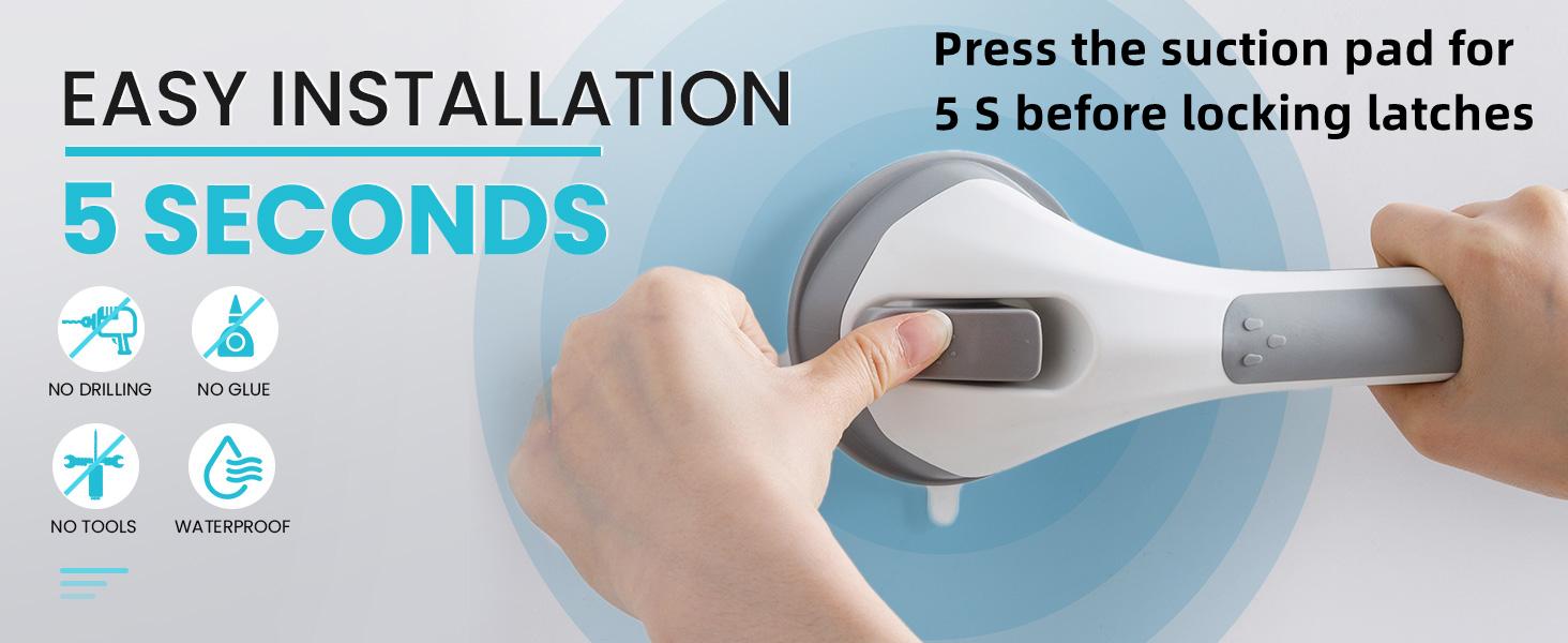 TAILI Shower Grab Bar 16 Inch Suction Cup Grab Bars for Bathroom & Shower, Removable Shower Safety Handle Heavy Duty Bathtub Grip for Seniors & Elderly, Strong Handrails No Drilling Waterproof, Grey