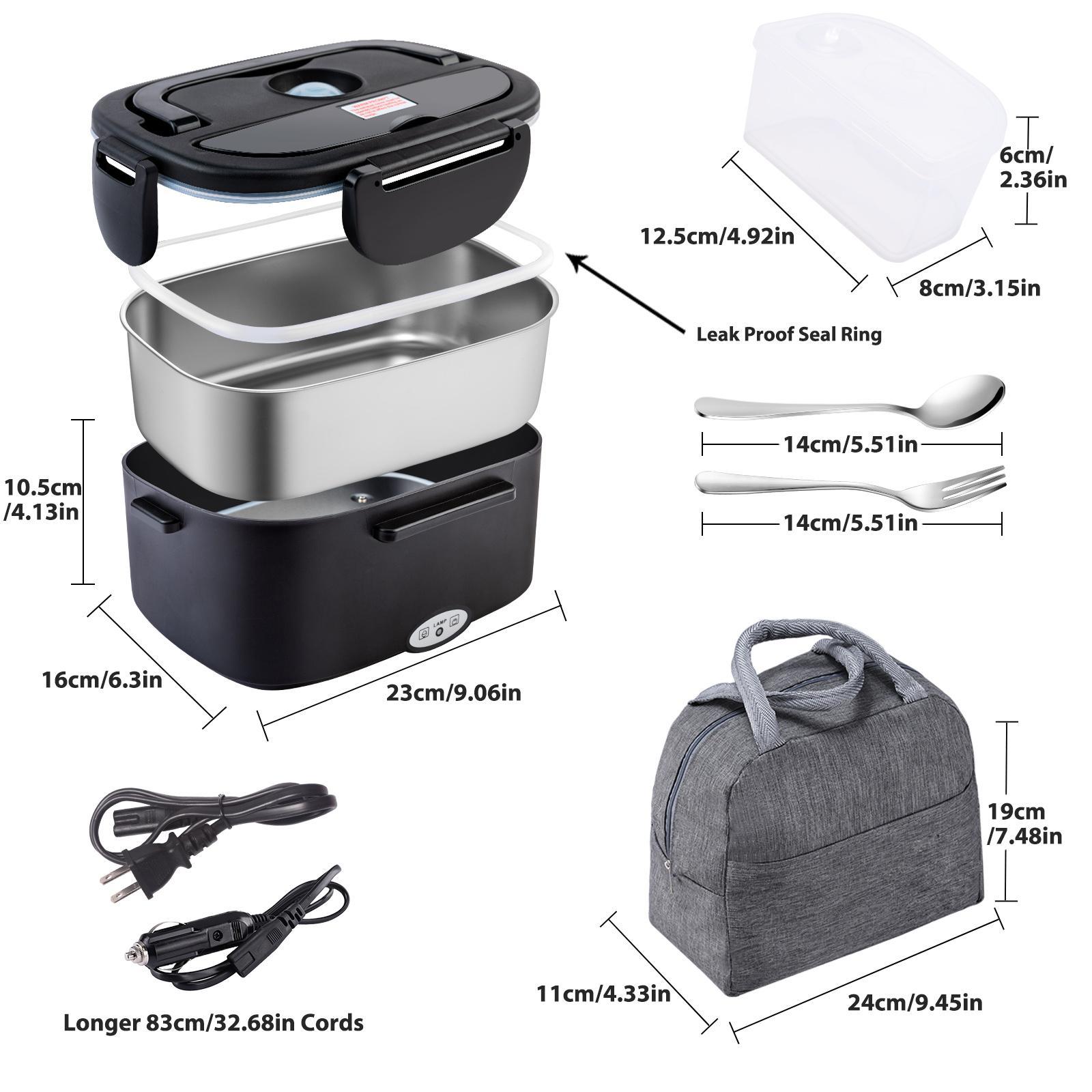 Electric Lunch Box Food Heater for Adults, Heated Lunch Box 12V/24V/110V Portable Food Warmer for Car/Truck/Office 1.8L Removab，dealsforyoudaysle Stainless Steel Container with Fork Spoon and Bag,dealsforyoudays