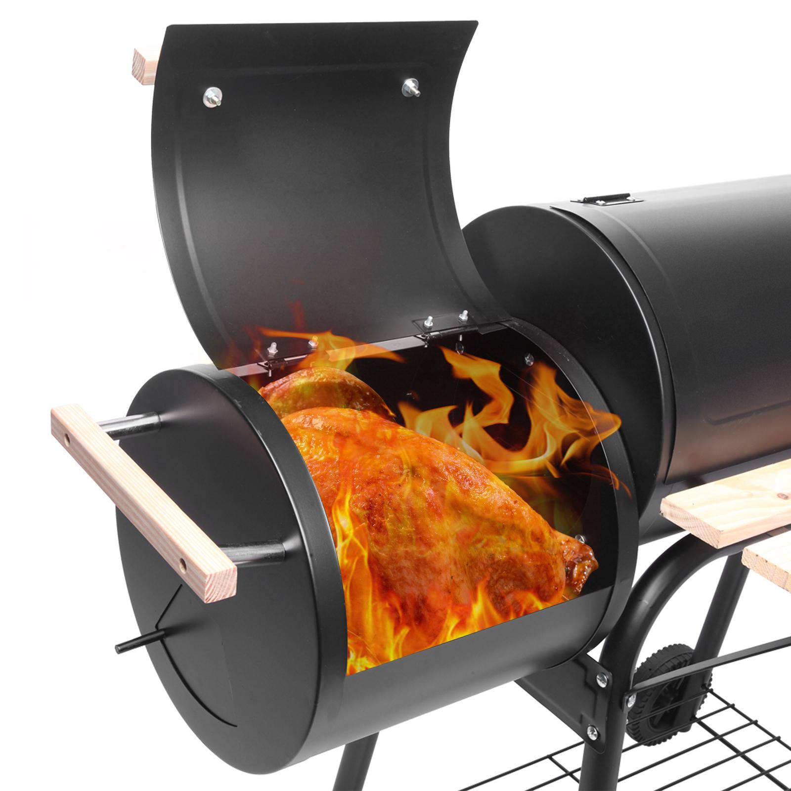 BBQ Charcoal Grill and Smoker, Oil Drum Charcoal Furnace High-Temperature Spray Paint (500-600 Degrees), Diameter 15cm Plastic Wheels for Outdoor BBQ Event