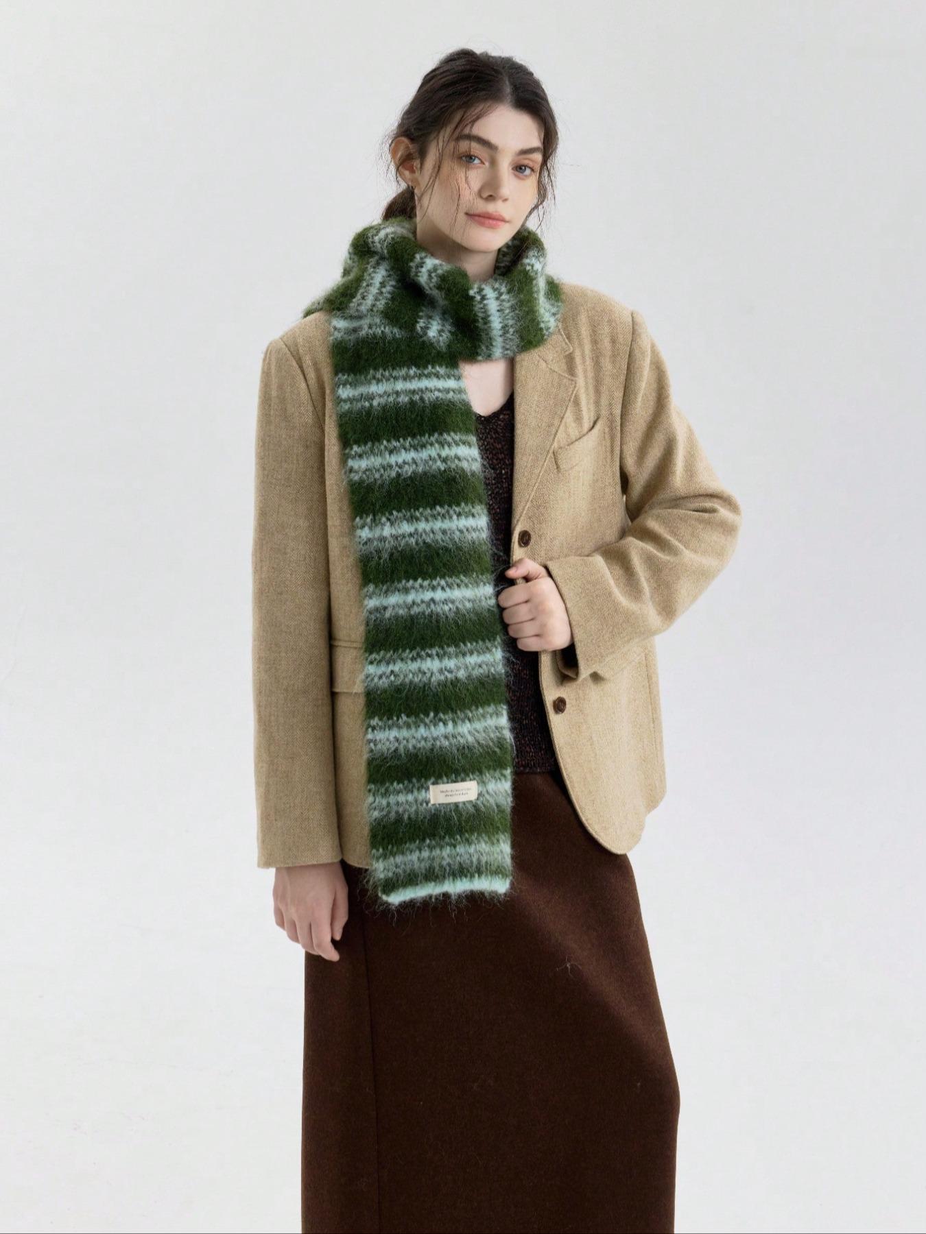 Women's Striped Patchwork Colorblock, Elegant Fall Winter Accessory Knitted Scarf, Perfect for Outdoor Travel Daily Commute