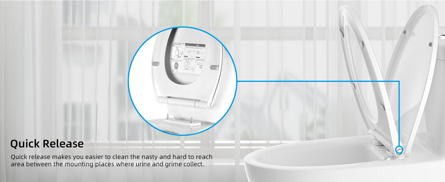 Hibbent Premium Elongated Toilet Seat with Cover(Oval) Quiet Close, One-Click to Quick Release, Easy Installation Never Loosen Hinge, Slow Close Toilet Seat and Cover, Easy Cleaning-White Color