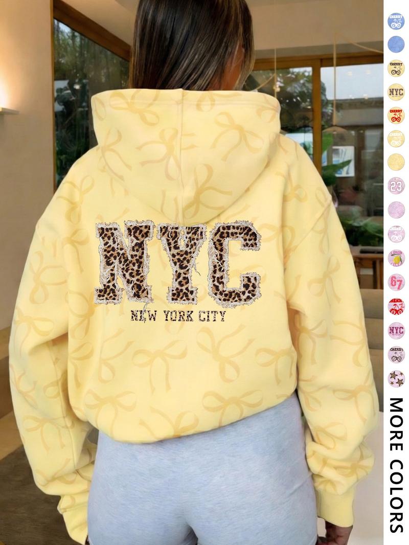 Women's Hooded Sweatshirt with Bow Print, Long Sleeve Fitted Casual Top, Spring & Fall Fashion, Perfect Gift for Valentine's Day