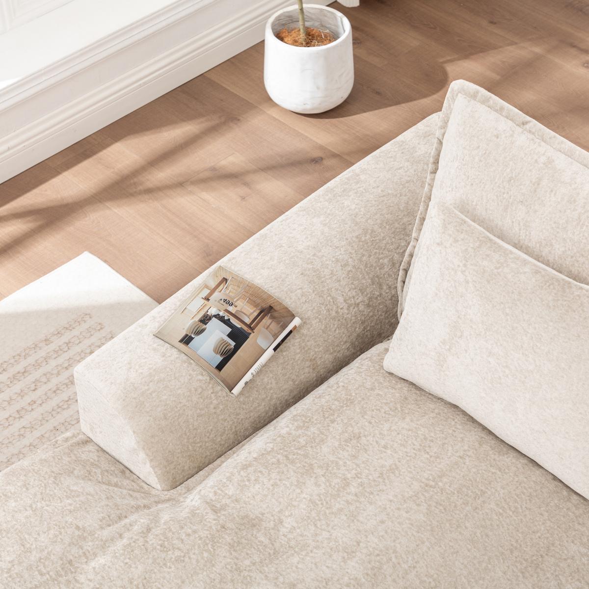 Aobtkel®103 " L Shaped Modular Couch, Cloud Boneless Couch with Deep Seats & High Back , Upholstered Fabric Sofa, No Assembly Required(Beige)#Summervibes