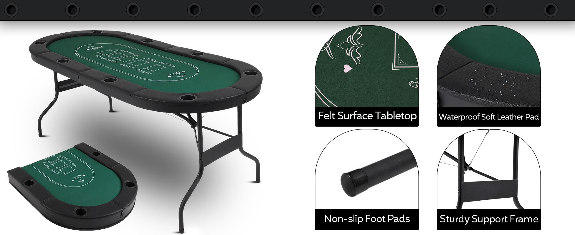 Poker Table Foldable, 8 Player Folding Poker Table, 72 Inch Texas Holdem Poker Tables, Portable Game Table with Cup Holders, Green Playing Cards