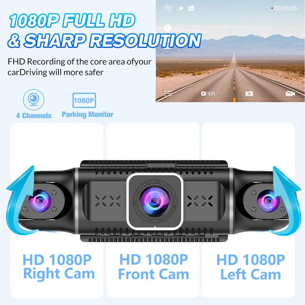 3/4 Lens Channel Dash Cam 1080P HD Ultimate Safety Dash Cam Set, 1080P Front and 720P Full Coverage Front, Rear, Left, and Right, Quad-Split Screen Display, HD Night Vision, WDR, G-Sensor, Loop Recording - Car Accessories/Car Dash