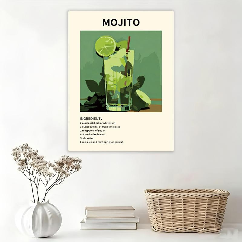 Cocktail bar art kitchen poster, vintage oil painting canvas print of wine and beverages, minimalist wall decoration, atmospheric gift suitable for bars, restaurants, dining areas, and home décor, frameless.