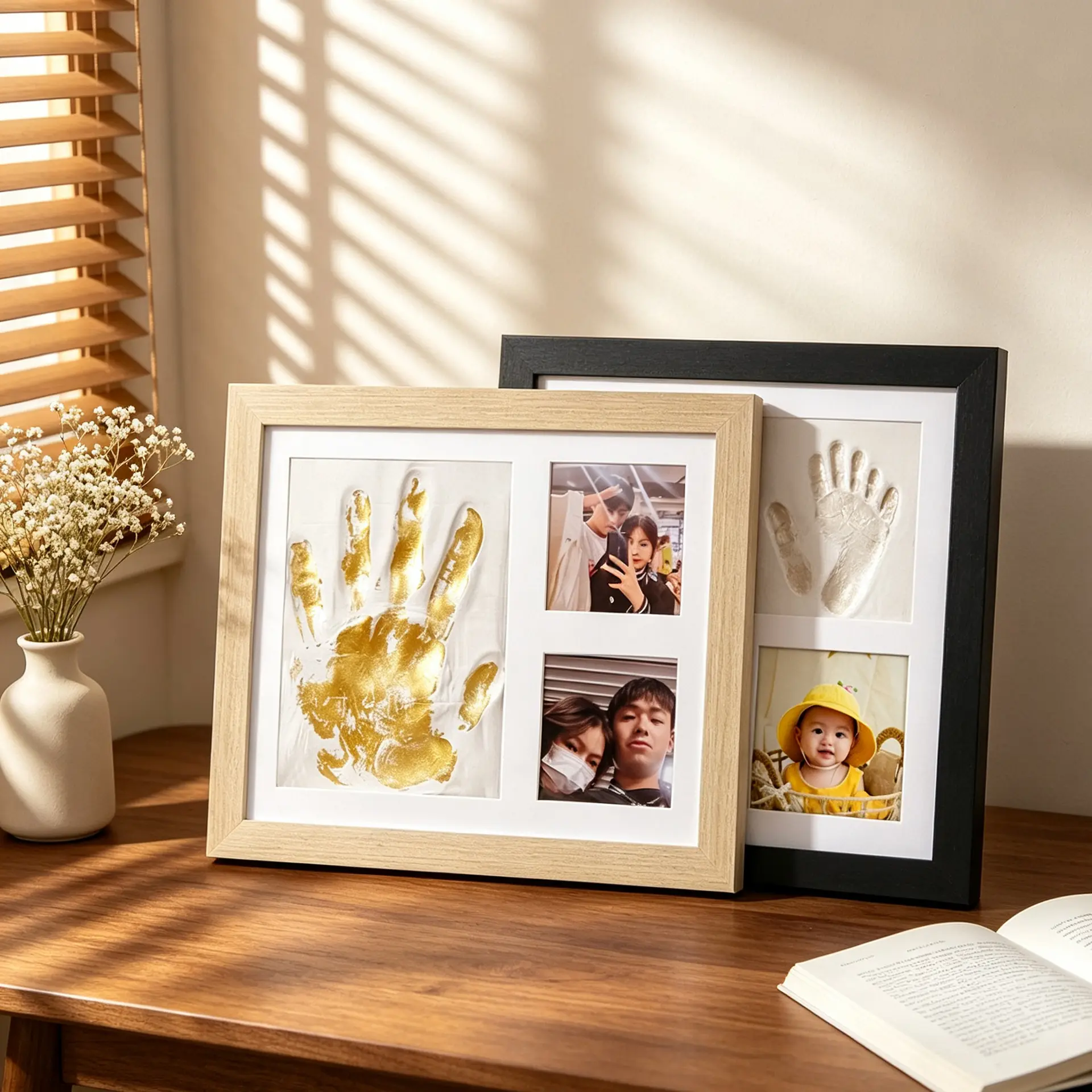 Hand and Foot Imprint Commemorative Frame Set| Pet Claw Imprint Commemorative Hand and Foot Imprint, Photo Frame Platform| Baby Couple Handprint, Dog Cat Claw Imprint Foot Imprint Mud, DIY Set Picture Frame| Commemorative Gift