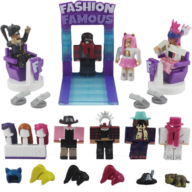 8pcs 2.5-3 Inch Roblox Fashion Famous Action Figures With T-Stage 2 Chairs Display Accessories Box Toy Set in stock