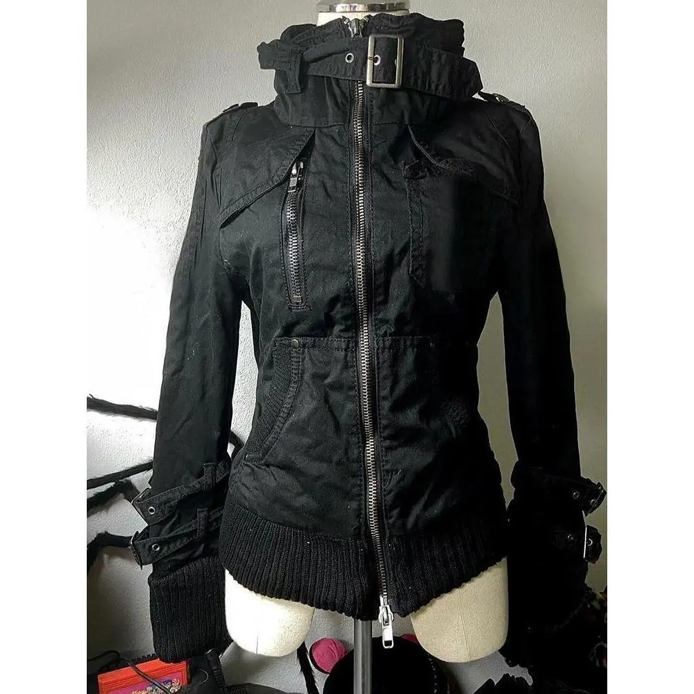 Subculture Harajuku Vintage Safari Coats with Hooded Women Zipper Sweatshirts Casual Streetwear Grunge Jacket Y2k Stand Neck