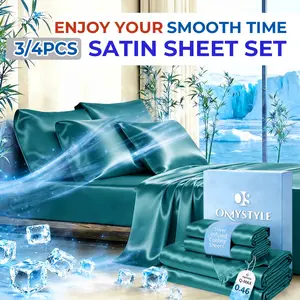 OS OMYSTYLE Classic Satin Bed Sheets Set, Cooling, Breathable & Skin-Friendly, Queen Size Sheets, Soft Elastic Easy Fit, All-Seasons Comfort, Fit For Hot Sleepers, Night Sweats - Smooth Sheets For Room Decor - T/F/Q/K