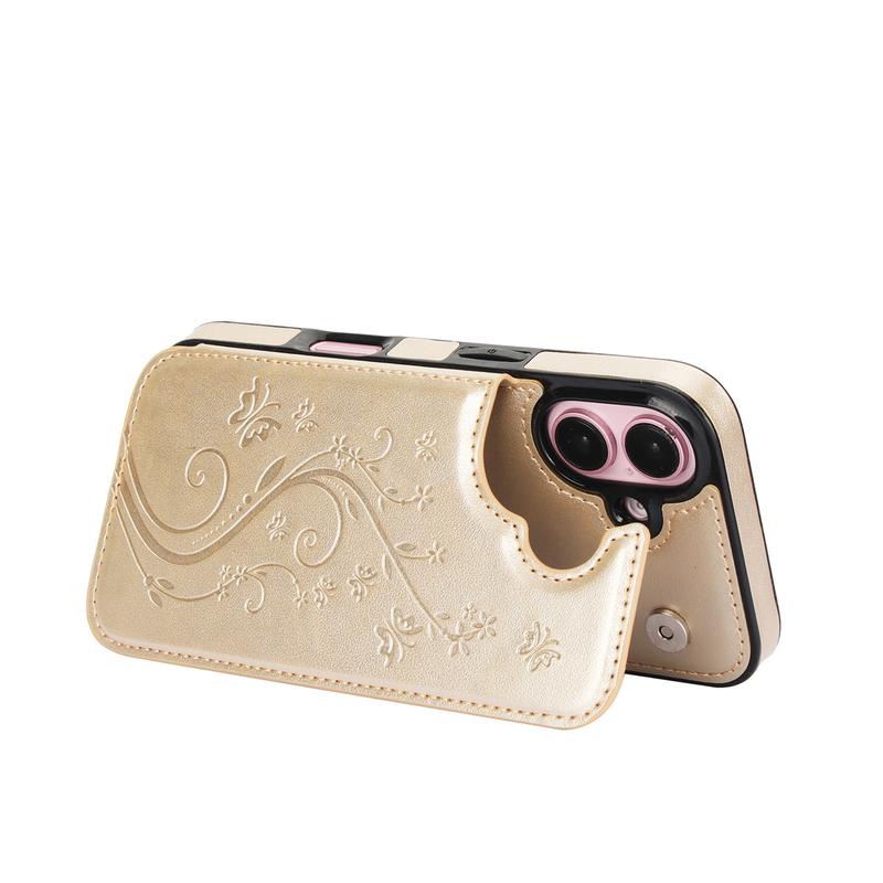 HISTORYOO Card Slots Case For iPhone 17 Pro Max Air 17 16 15 14 13 12 11 Pro Max 16 15 14 Plus / Pro Wallet Card Holder Stand Durable Magnetic Clasp Soft TPU Shockproof Back Cover Flower Butterfly Pattern Bumper Rubber Retro PU-Leather Phone Case