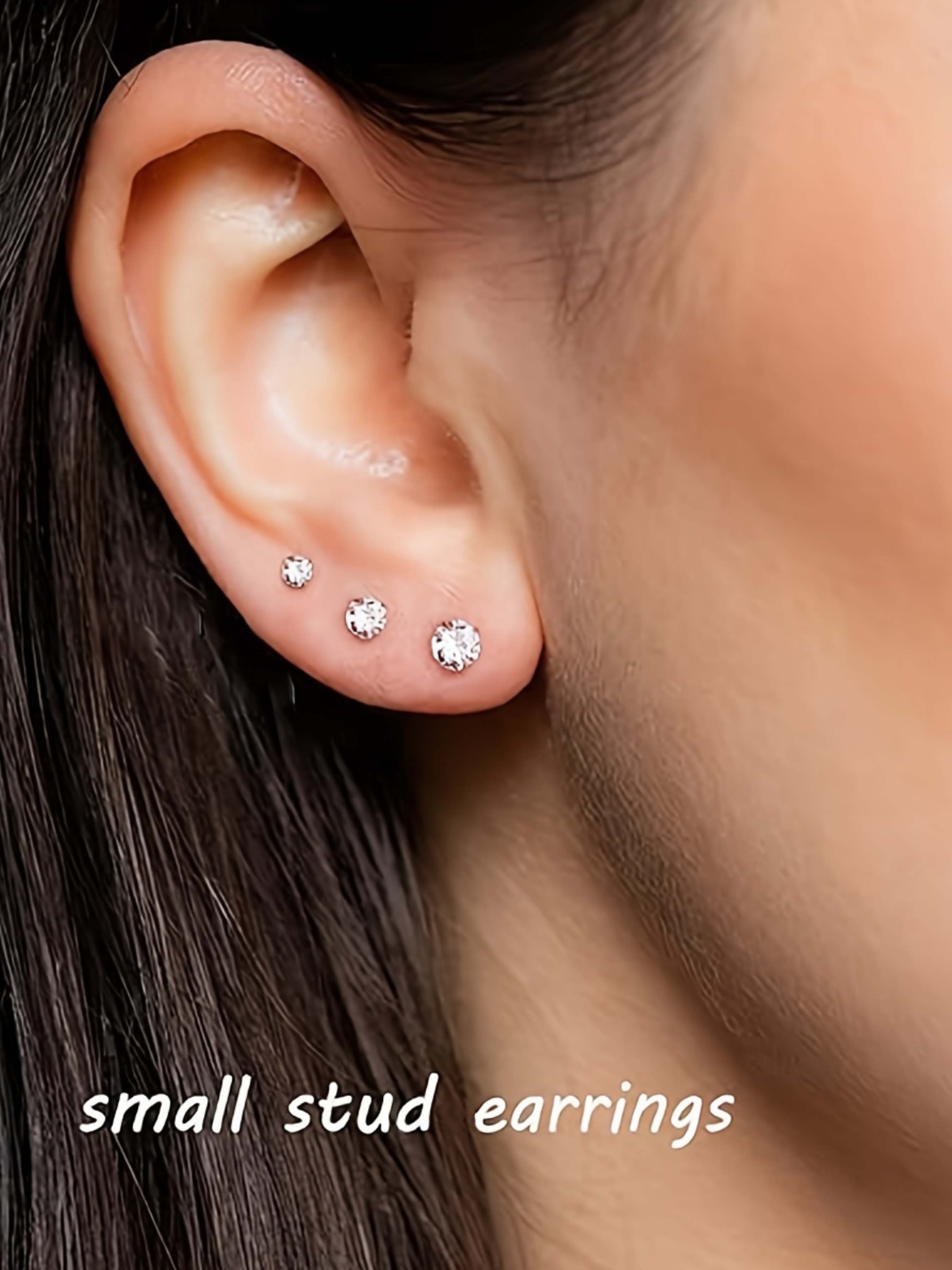 5 pairs Women's Earring Set  CZ Cubic Zirconia Stones Flat Back Design Suitable for Sensitive Ear Piercings Ear Ring Circles with Sizes 3–4–5 Millimeters Jewelry Accessories