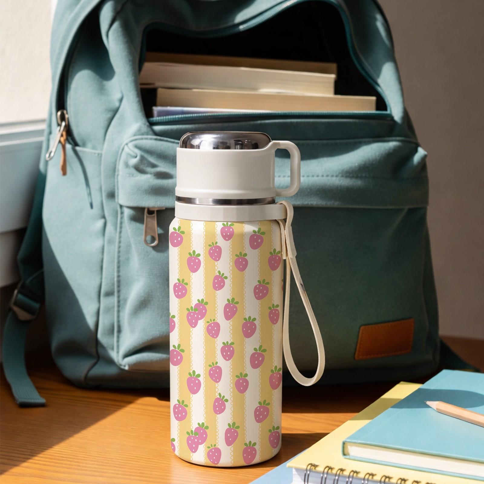 1 Pc Vacuum Mug, 600ml Thermal Mug, Double Wall Insulated Cup, Leak Proof Skinny Tumbler With Handle And Strap, 48 Hours Hot 24 Hours Cold, Portable Travel Mug For Coffee Tea Milk, Gift For Women Men Holiday Daily Use