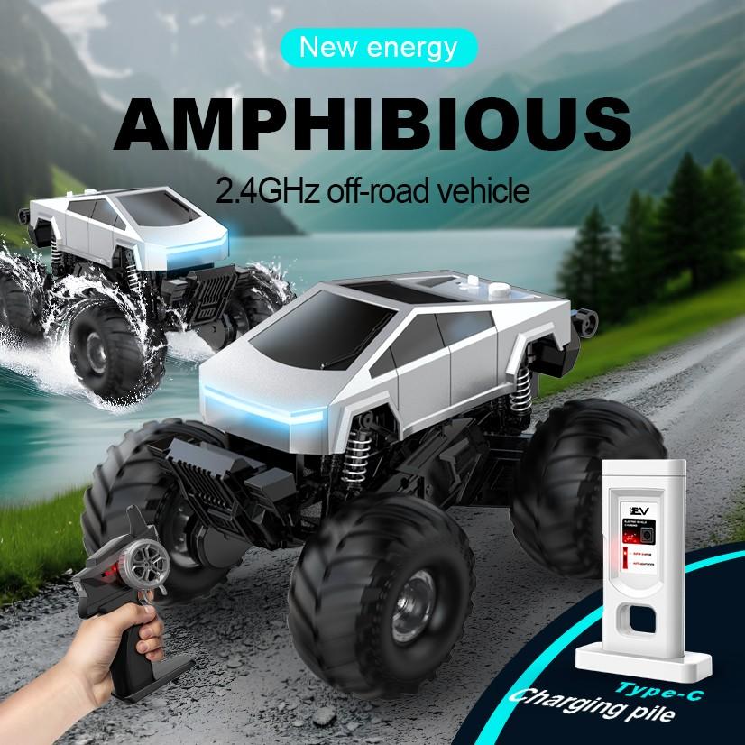 2.4GHz Remote Control Amphibious Off-Road Car, 360° Rotating Large Wheels, LED Lights, High Capacity Battery, Kids Toy, Unisex