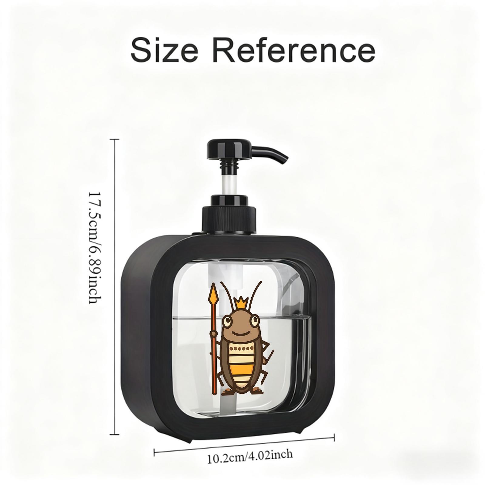 Friendly King Cockroach Pump Dispenser - Refillable Soap/Sanitizer Container for Bathroom and Kitchen - Durable Plastic with Easy Pump Action - Cute Cartoon Design, Perfect for Kids' Spaces