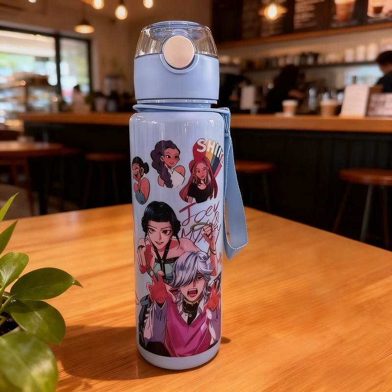 K-Pop Ghost Hunter-Themed Totem Water Bottle with Lid and Straw, 700ML Reusable Hard Plastic Eco-Friendly Bottle, Perfect for School, Travel and Halloween Parties