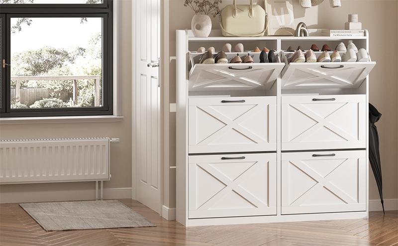 Vabches Large Shoe Storage Cabinet with 6 Flip Drawers, Freestanding Shoe Organizer with Metal Handles for Entryway, Narrow Shoe Rack Cabinet