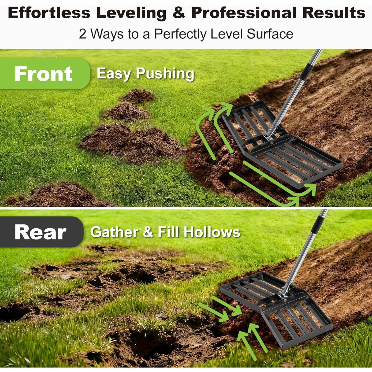 Upgraded Lawn Leveling Rake, 30"x10" Stainless Steel Yard Leveling Rake, 70" Adjustable Handle, Sand Leveling Rakes for Soil, Ground Leveler for Yard, Garden, Farm, Pasture Upgraded Lawn Leveling Rake, 30"x10" Stainless Steel Yard Leveling Rake, 70" Adjustable Handle, Sand Leveling Rakes for Soil, Ground Leveler for Yard, Garden, Farm, Pasture