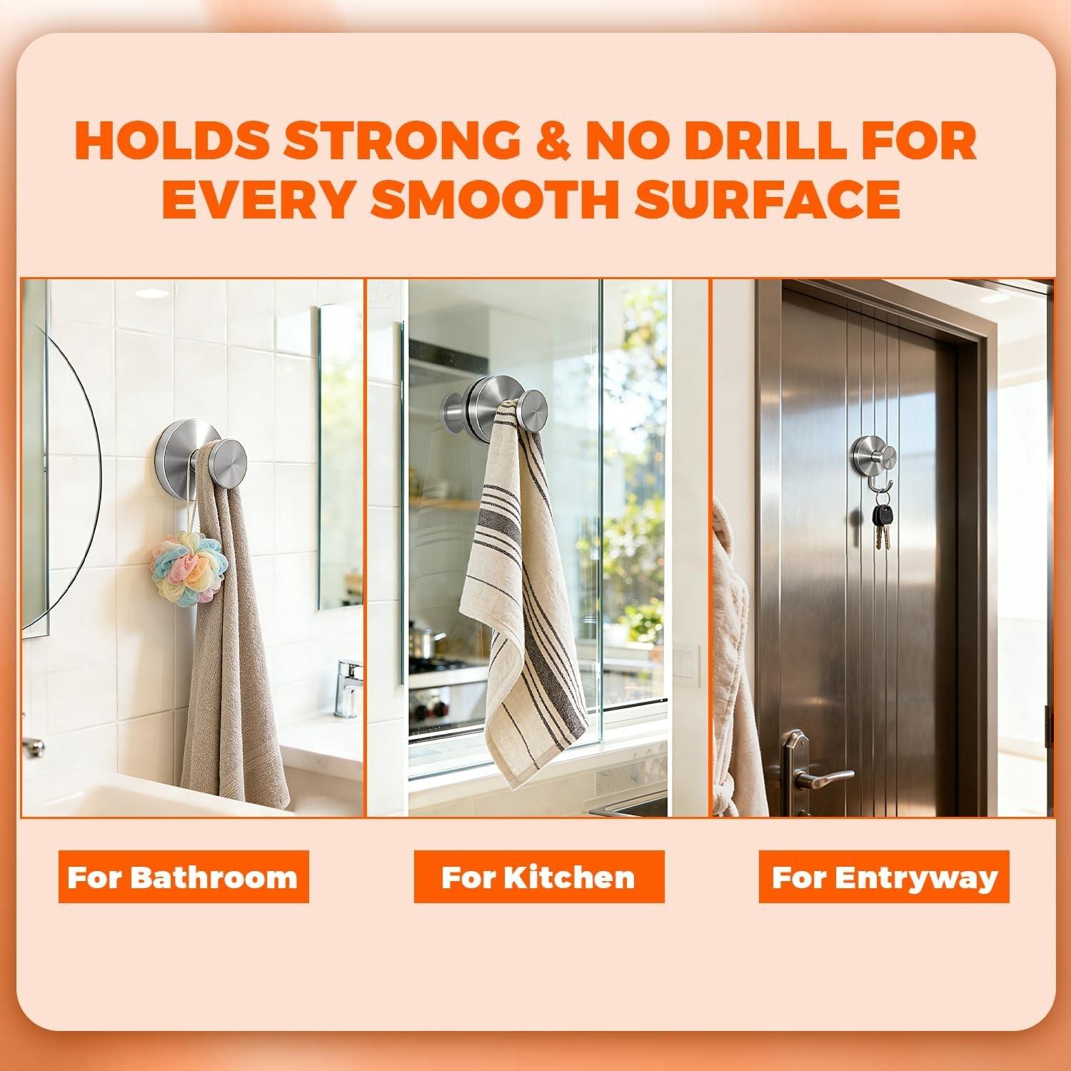 Suction Cup Hook, Waterproof & Rust Proof Hook, Multipurpose Hook for Shower, Bathroom, Kitchen, Glass Door, Mirror, Ceramic Tile