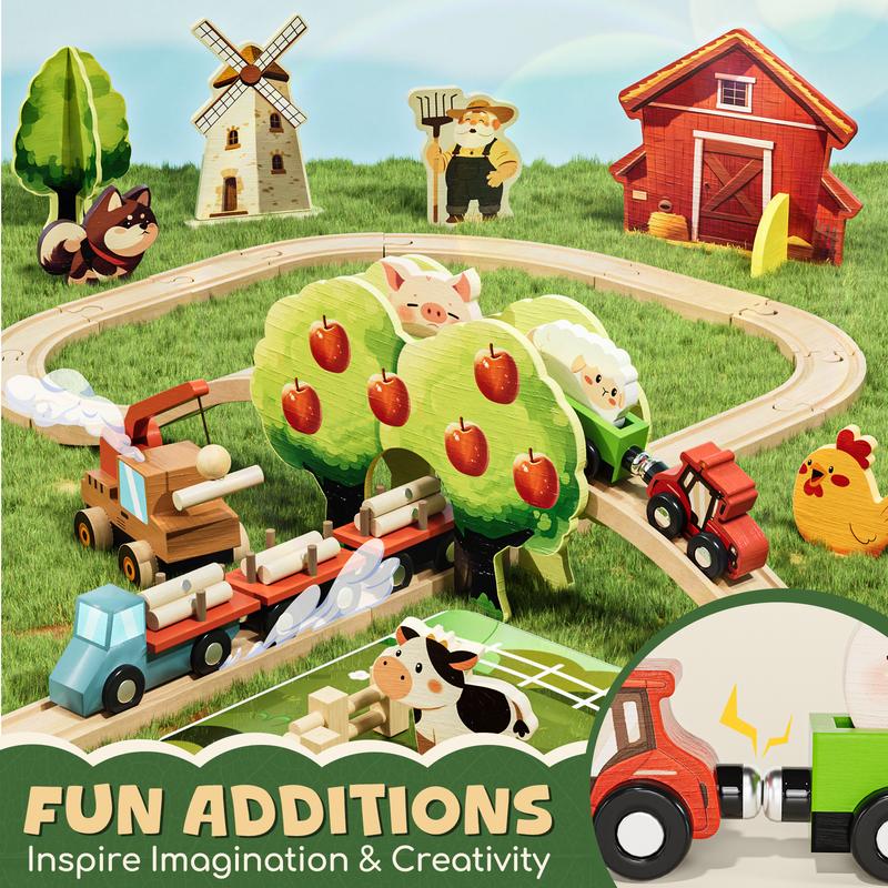 Lehoo Castle 38pcs72pcs Wooden Train Set, Train Set for kids, Wooden Train Track for Girls, Train Set with Tracks & Accessories, Unicorn Toys for Girls, Montessori Toys for Boys & Girls