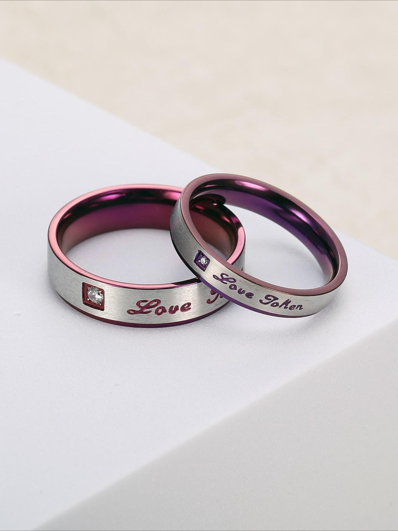 European and American Cool Love Joker Couple Ring Stainless Steel Purple Inner Ring Non Fading Hip Hop Pair Ring Gift for Lovers