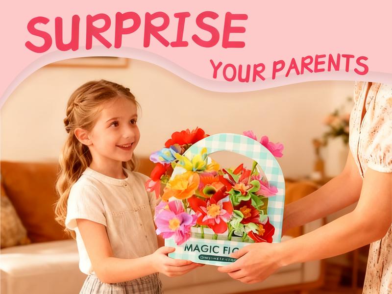 UNITOUR Arts and Crafts for Kids Ages 3-12, DIY Flower Bouquets Toys for Girls, Press Fabric Flower for kids, Craft Kits for Children, Fabric Flower Bouquets Toys, Gift for Birthday..