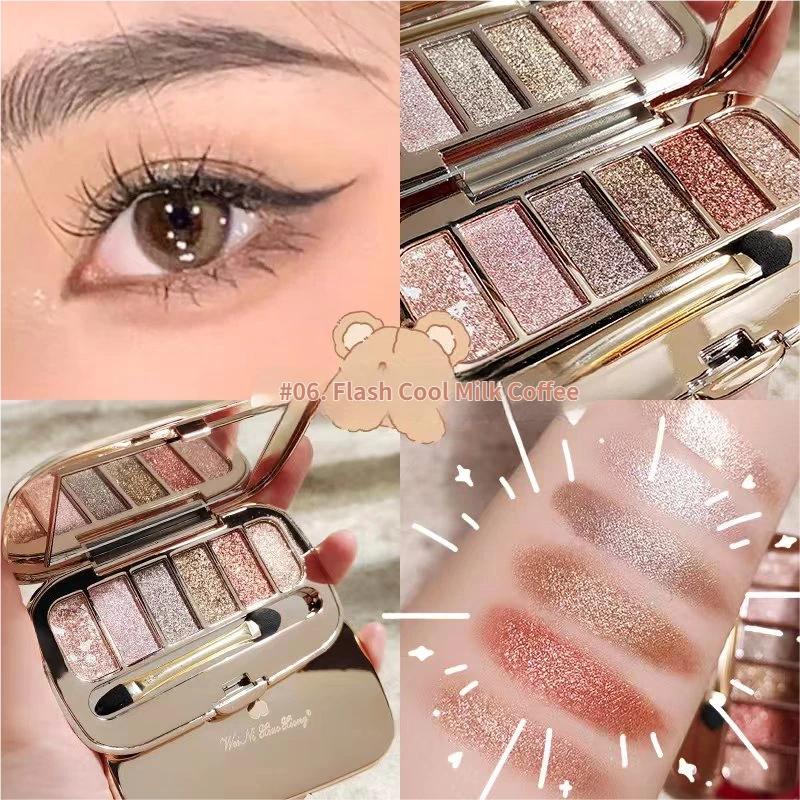 Bear 6-Color Round Glitter Eyeshadow Palette, Multicolor Eye Shadow, Perfect for Daily Use and Party Makeup, Versatile and Stylish