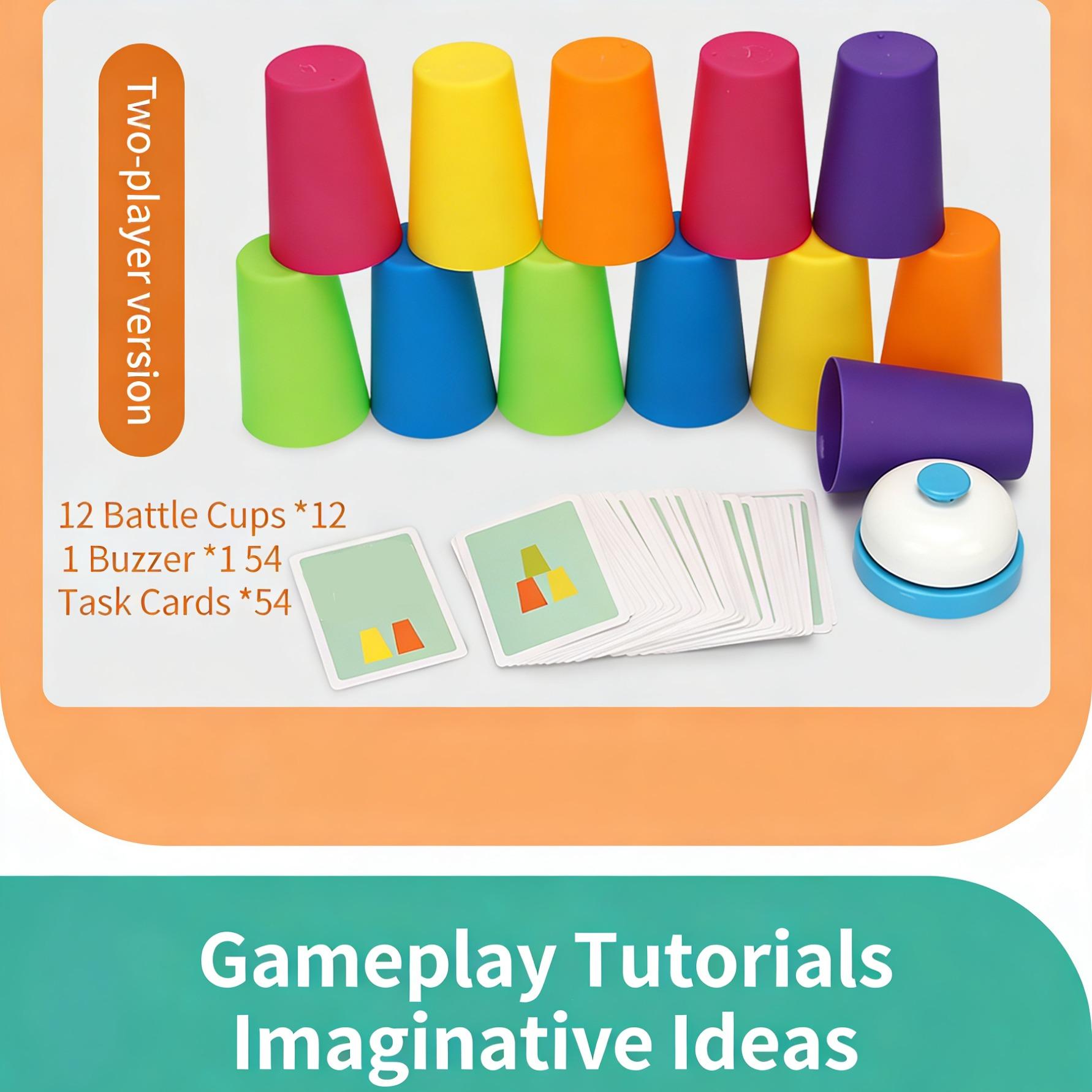Educational Stack Cups Set, Color Recognition Cards, Toy, Focus Logic Thinking, Two-Person Interactive Puzzle, Stacker