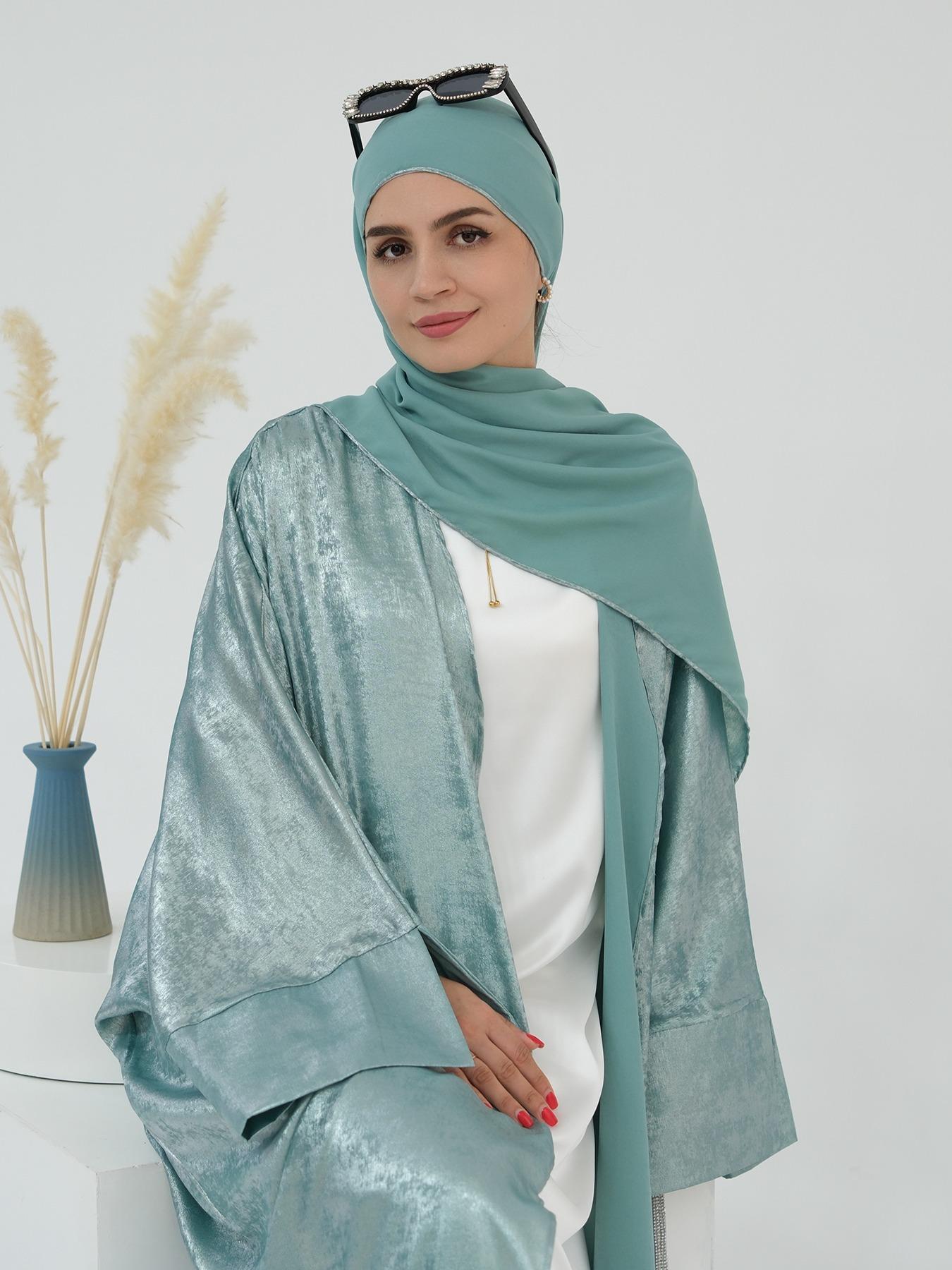 Muslim Women's Lightweight Open Abaya, Elegant Plain Woven Fabric, Loose-Fit Long Robe for All Seasons, No Scarf Included, Modesty Abaya