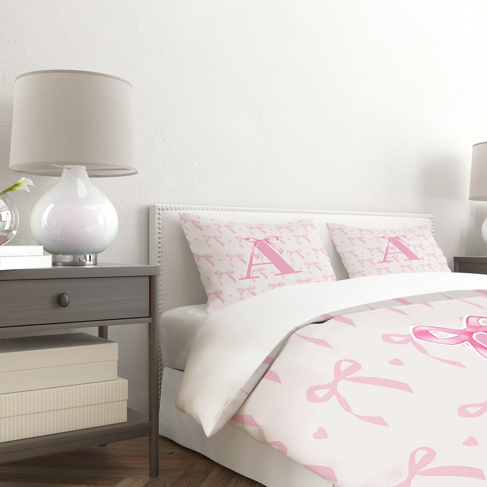 2/3 PCS Pink Romantic Ballet Bow Full Alphabet Initial Duvet Cover Set, Coquette Aesthetic Bedding with Zipper Closure for Easy Removal, Ideal Housewarming Birthday Christmas Gift, No Filling