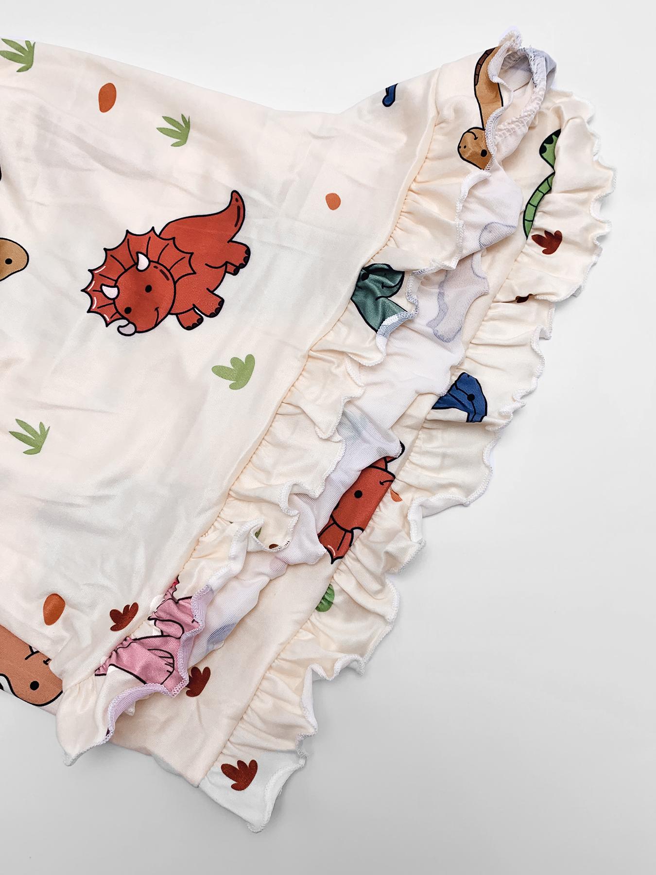 Plus Size Dinosaur Print Elastic Waist Pyjama Set, Casual Cami Top & Ruffle Hem Shorts Set, Summer Outfits 2024, Summer Clothes, Women's Summer Sleepwear