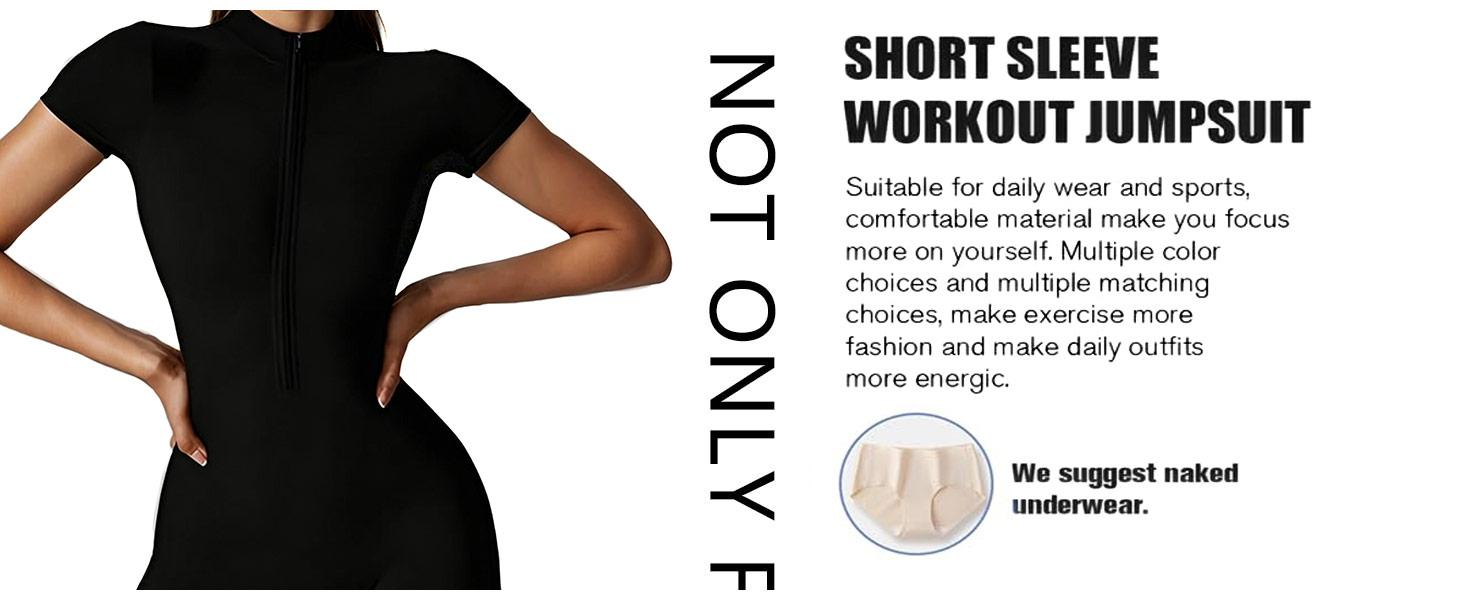 Outdoors & Sports Body Suits for Womens Black Bodysuit Zip Tummy Control Yoga Workout Work Out Gym Set Athletic Jumpsuit Romper Shorts