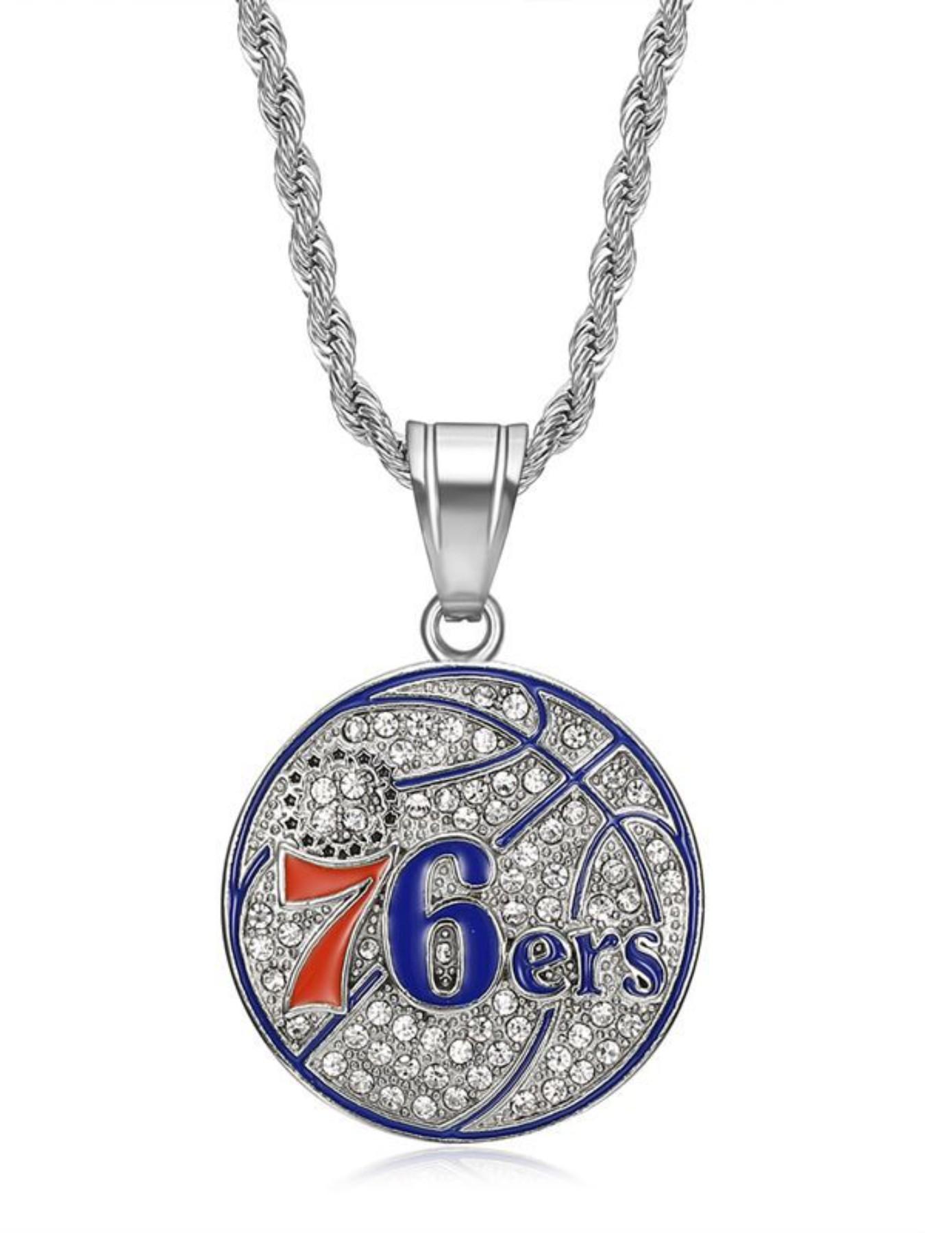 Titanium Steel Philadelphia 76ers Team Rhinestone Pendant Necklace, Vacuum Plated Hip Hop Style, Unique Personalized Jewelry